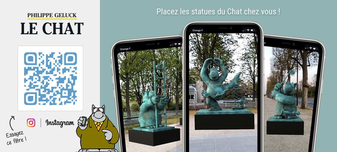 Essayez le filtre du Chat de Geluck et placez les statues chez vous !