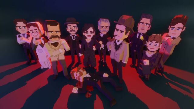 Sherlock Holmes  and Dr J.Watson looking at Edward Murray's dead body in the Metaverse.