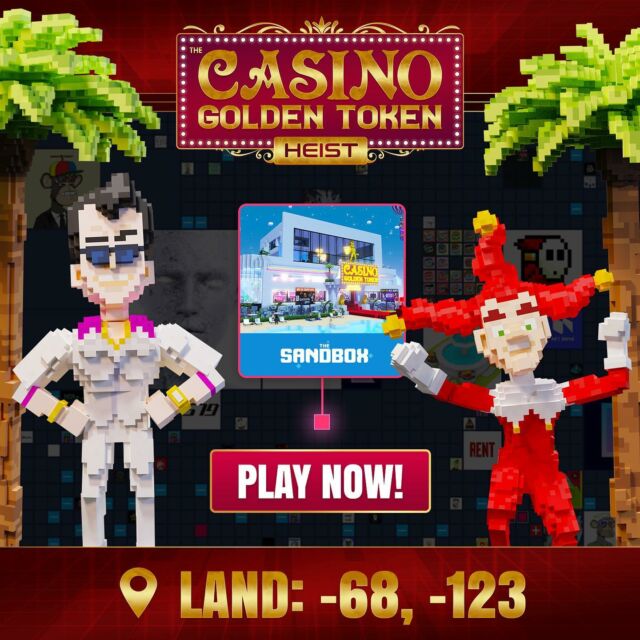 Enjoy our new IP creation and discover who stole the cash in The Casino Golden Token affair in the metaverse @thesandboxgame This is a great game if you are new in the metaverse The Sandbox. Go on www.sandbox.game and create your account - The Casino Golden Token Heist is located in the Land : -68 -123 Enjoy :) #whospunit #cluedolike #casino #metaverse #affair #web3 #videogames #blockchaingaming
