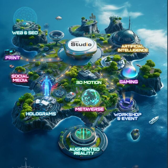 Discover all our activites with this map of our world ! #web3 #agencylife #ia #design #holograms #gaming #3d #seo #webdesign #events #workshops #metaverse